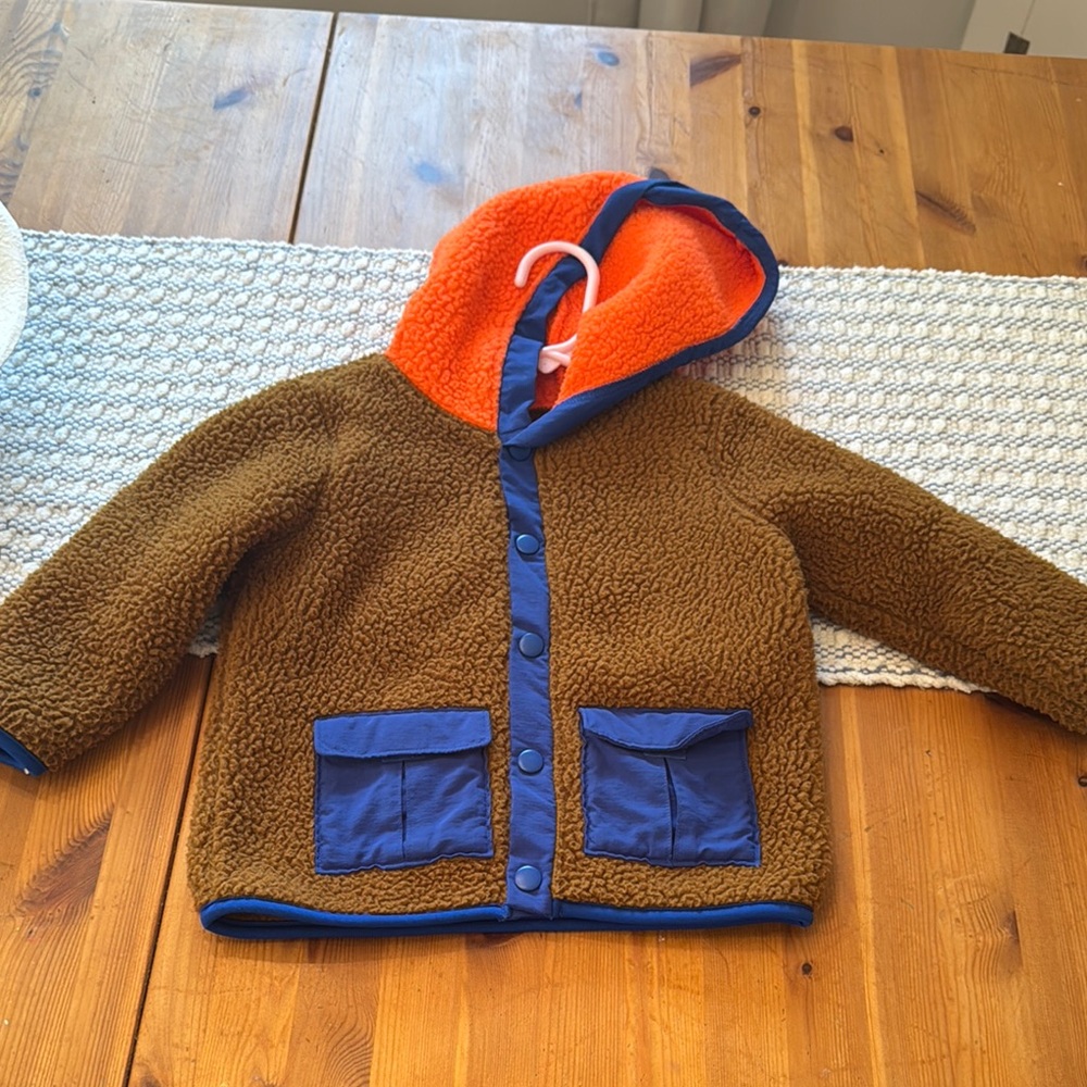 3T Brown and Orange Hooded Jacket with Blue Trim